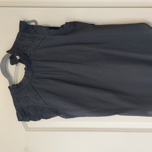 Charcoal gray flutter sleeve tank top with eyelet detailing